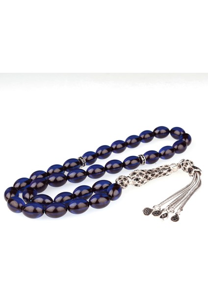 925 Ayar Gümüş Zirkon Taşlı Püsküllü Mavi Renk Ateş Kehribar Tesbih fiyatları