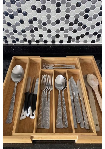 Orvani Ayarlanabilir Bambu Çekmece Içi Kaşıklık Ayarlanabilir 5 ve 7 Bölmeli