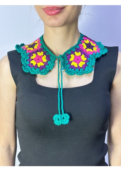 El Örgüsü Petrol Yeşil Gömlek Yaka Giyim Aksesuarı 30X10 cm