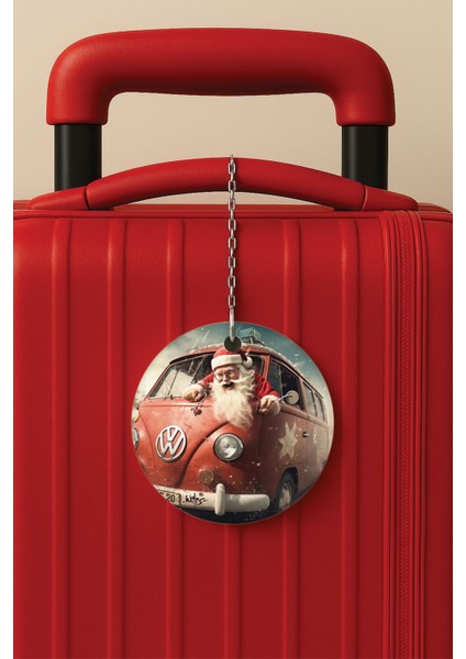 Desenli Baskılı Pleksi Zincir Aparatlı Bavul Etiketi Valiz Etiketi Noel Baba