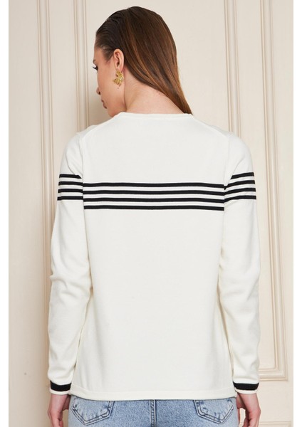 Kadın Bisiklet Yaka Yumuşak Dokulu Çizgili Triko Kazak 35111 indirimleri