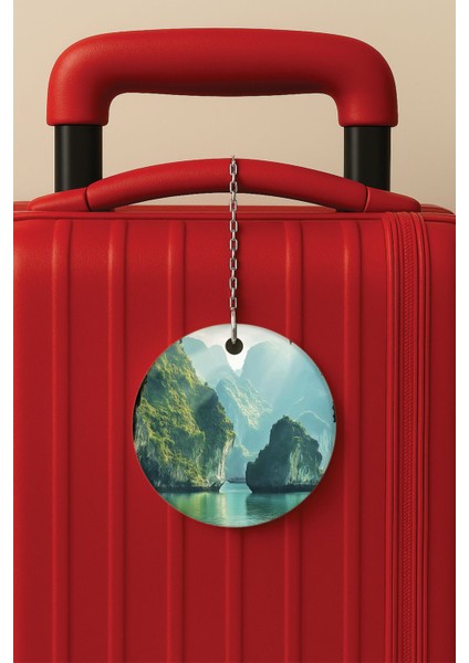 Desenli Baskılı Pleksi Zincir Aparatlı Bavul Etiketi Valiz Etiketi Coral