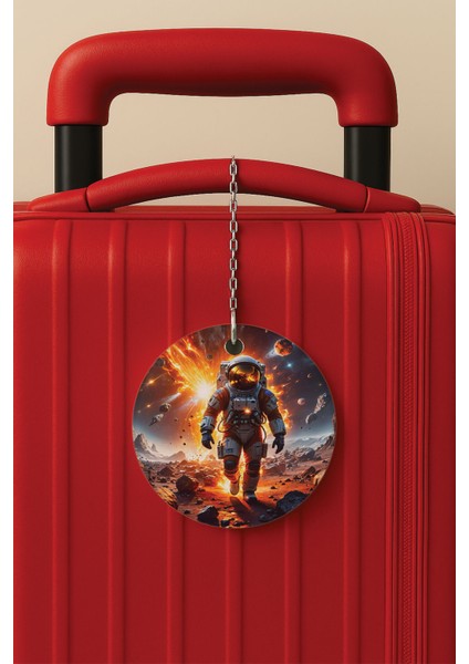 Desenli Baskılı Pleksi Zincir Aparatlı Bavul Etiketi Valiz Etiketi Astronot Savaşları