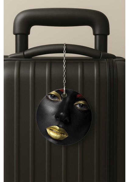 Altın Makyaj Desenli Uv Baskılı Pleksi Bavul Etiketi Seyahat Tatil Valiz Etiketi