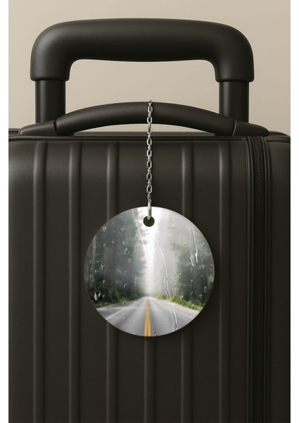 Yağmurlu Yollar Desenli Uv Baskılı Pleksi Bavul Etiketi Seyahat Tatil Valiz Etiketi