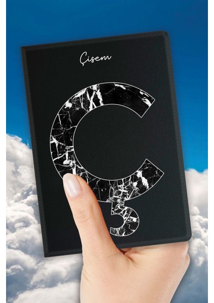 Isim Yazılı Pasaport Kılıfı Desenli Pasaport Kabı Kişiye Özel - Ç Harfi Mermer