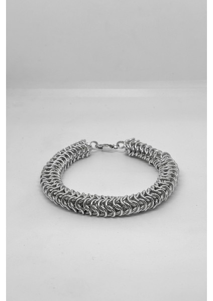 Kalın Sık Halka Dokuma Gümüş Bileklik