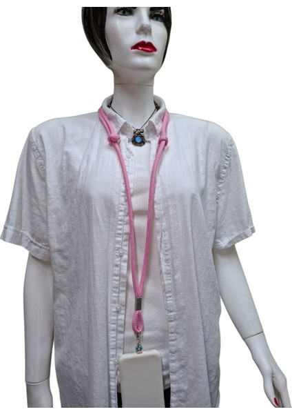 Pembe Paracord Telefon Askısı Crossbody ( Ayarlanabilir ) Tüm Kılıflara Uyumlu