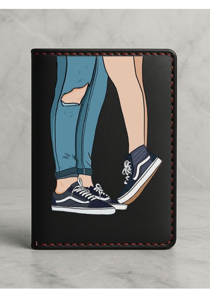 Ruhsat Koruyucu Baskılı Kart Bölmeli Siyah Vinlex Deri Ruhsat Kabı Kılıfı Sevgililer