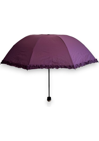 Mor Fırfırlı Manuel Kısa Boy Şemsiye fiyatları