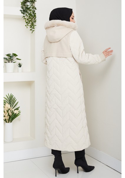 Kadın Astarlı Kaşe Detaylı Tam Boy Nova Kapitone Mont -PMK483 modelleri