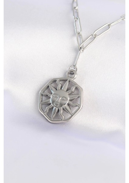 Bfs 316L Çelik Zincir Gümüş Renk Güneş Kolye