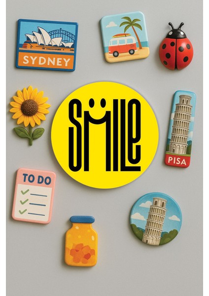 Modern ve Dekoratif Yuvarlak Buzdolabı Magneti Magnet Büyük Boy 10X10 cm - Smile