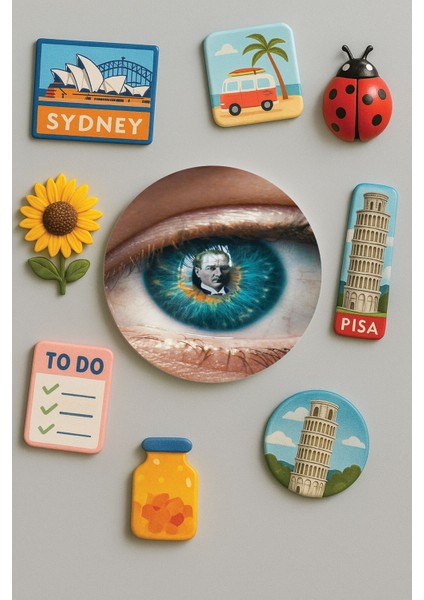 Modern ve Dekoratif Yuvarlak Buzdolabı Magneti Magnet Büyük Boy 10X10 cm - Atamın Yansıması