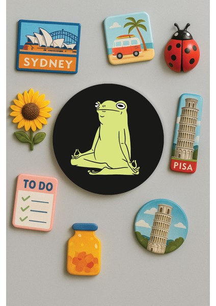 Modern ve Dekoratif Yuvarlak Buzdolabı Magneti Magnet Büyük Boy 10X10 cm - Yoga