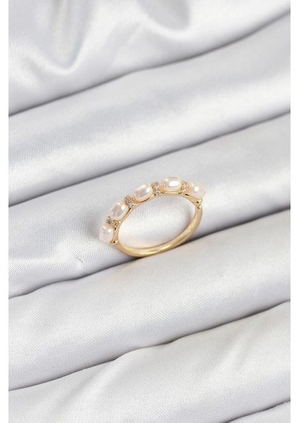 Bfs Pirinç Gold Renk Sıralı Incili Kadın Yüzük