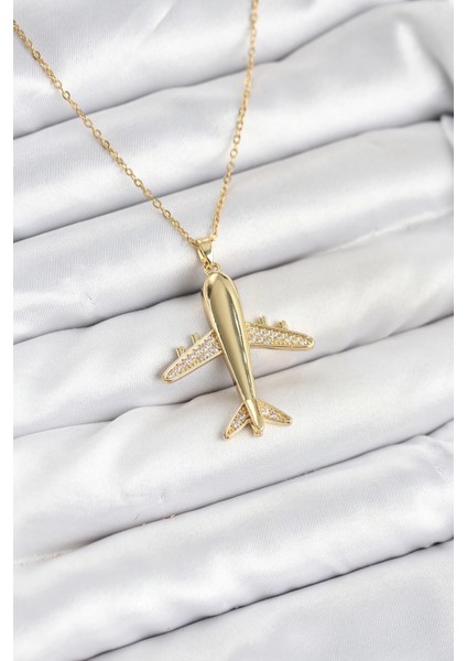 Bfs 316L Çelik Zincir Gold Renk Uçak Model Kadın Kolye