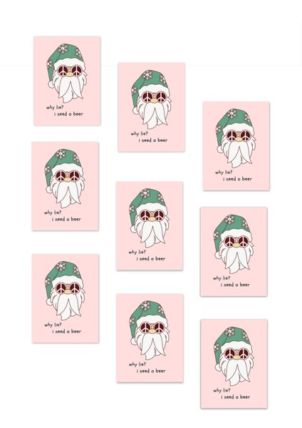 9'lu Yılbaşı Zarflı Hediye Kartı Özel Tasarım Paketleme Kartı Santa Claus modelleri