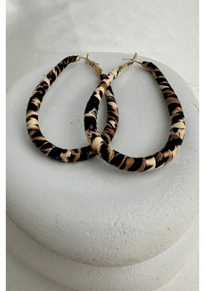 Leopar Desenli Oval Şık Küpe (6cm)