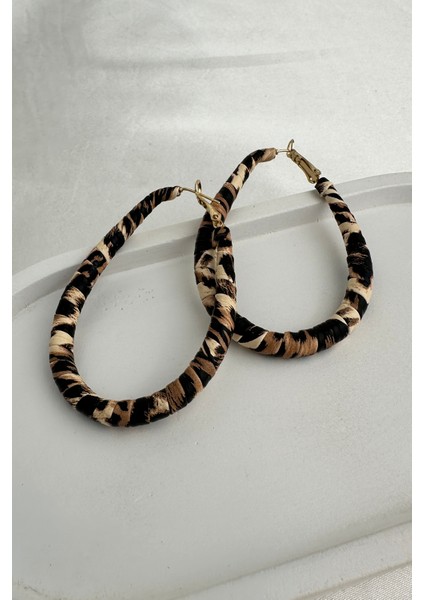 Leopar Desenli Oval Şık Küpe (6cm) modelleri