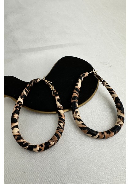 Leopar Desenli Oval Şık Küpe (6cm) fırsatları