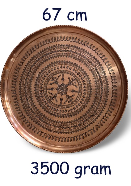 67 cm El Işlemeli Otantik Desenli Kalın Urfa Bakır Tepsi - BAKIR-TPS458