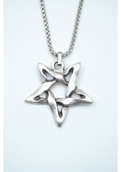 Pentagram Gümüş Kaplama Örme Zincir Kolye