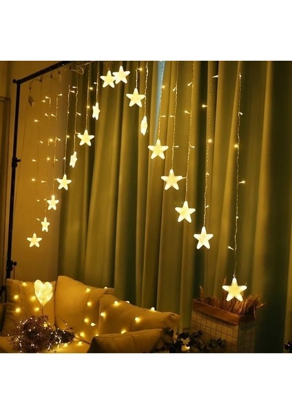 Yıldız Şeklinde Perde LED – Dekoratif Renkli Işık Zinciri – Oda, Balkon ve Pencere Aydınlatması