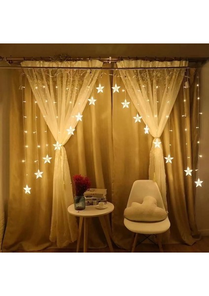 Yıldız Şeklinde Perde LED – Dekoratif Renkli Işık Zinciri – Oda, Balkon ve Pencere Aydınlatması fiyatları