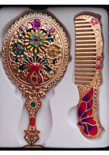 Ayna Tarak Seti, Kutulu-Metal-Hediyelik Takım, 13CM Aynalı Saç Fırçası, Tavuskuşu Figürlü fiyatları