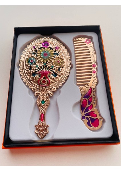 Ayna Tarak Seti, Kutulu-Metal-Hediyelik Takım, 13CM Aynalı Saç Fırçası, Tavuskuşu Figürlü fırsatları