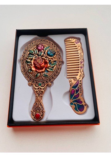 Ayna Tarak Seti, Kutulu-Metal-Hediyelik Takım, 13CM Aynalı Saç Fırçası, Tavuskuşu Figürlü indirimleri