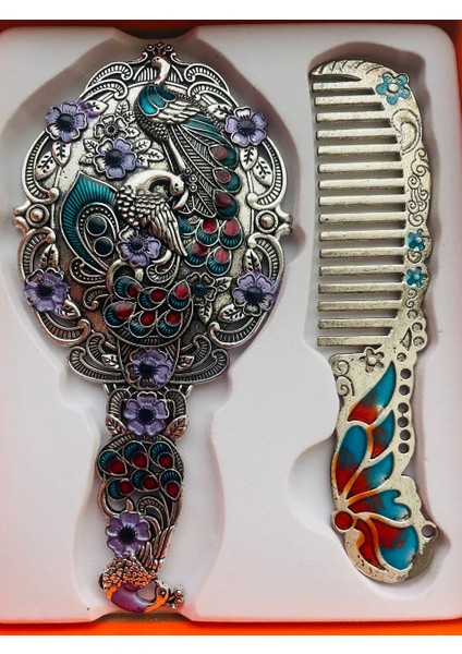Ayna Tarak Seti, Kutulu-Metal-Hediyelik Takım, 13CM Aynalı Saç Fırçası, Tavuskuşu Figürlü fiyatları