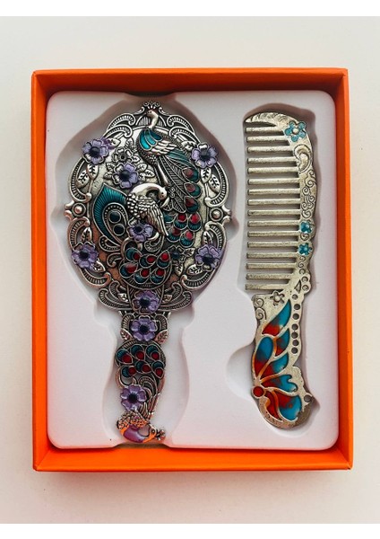 Ayna Tarak Seti, Kutulu-Metal-Hediyelik Takım, 13CM Aynalı Saç Fırçası, Tavuskuşu Figürlü fırsatları
