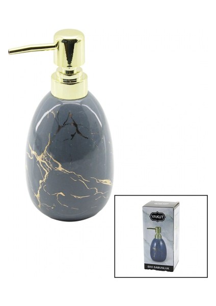 Dikey Tombul Gri Mermer Desen Seramik Sıvı Sabunluk Gold Kapak (5324)