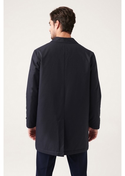 Erkek Lacivert İçi Elyaflı Kapitoneli Su İticili Gizli Düğmeli Trenç A31Y6000