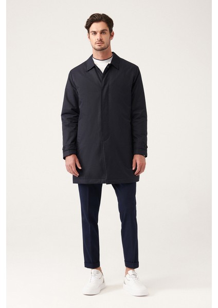 Erkek Lacivert İçi Elyaflı Kapitoneli Su İticili Gizli Düğmeli Trenç A31Y6000
