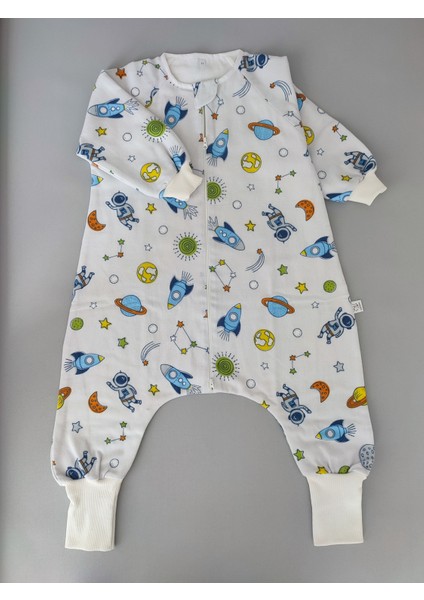 Pamuk Pazen Uzun Kollu Unisex Kışlık Çocuk Uyku Tulumu %100 Pamuk Uzay Desenli 20-24 Derece 1 Tog indirimleri