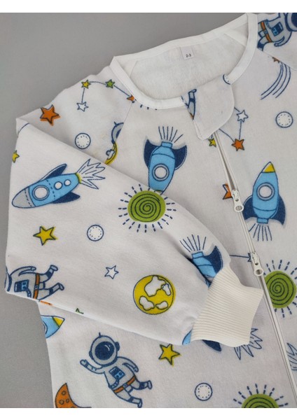 Pamuk Pazen Uzun Kollu Unisex Kışlık Çocuk Uyku Tulumu %100 Pamuk Uzay Desenli 20-24 Derece 1 Tog