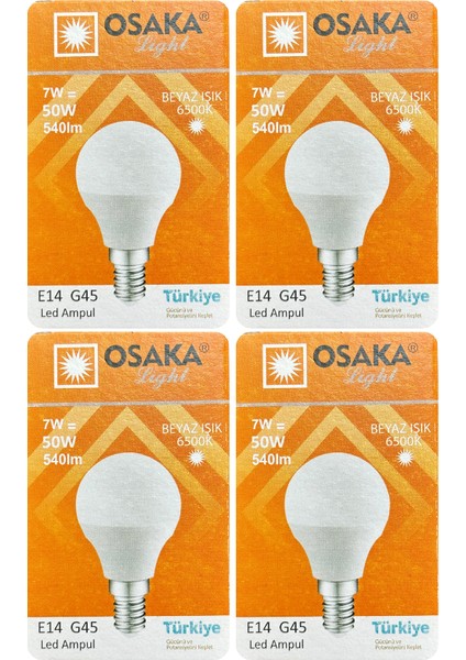 (4 adet) Osaka 7W (50W) Beyaz IŞIK E14 DUYLU (Ince Duy) LED Mini Ampul