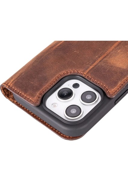 Apple iPhone 16 Pro Max Uyumlu, Hakiki Deri, El Yapımı, Cüzdanlı Kılıf, Antik Kahve modelleri