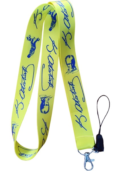 Sarı Lacivert Atatürk Imzalı Boyun Askı Ipi ve Telefon Askısı + Kartlık