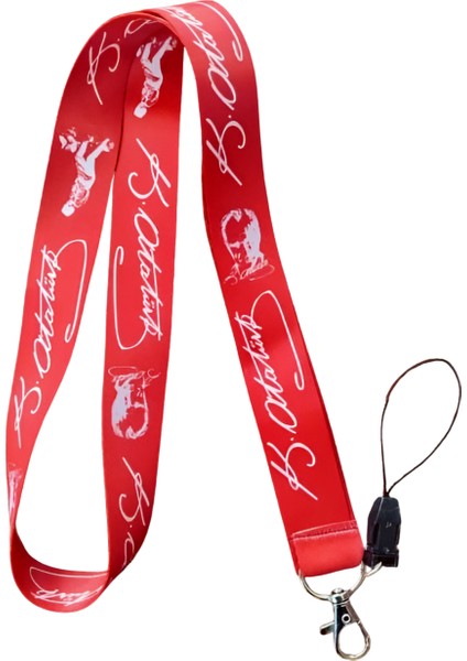 Kırmızı Beyaz Atatürk Imzalı Boyun Askı Ipi ve Telefon Askısı + Kartlık