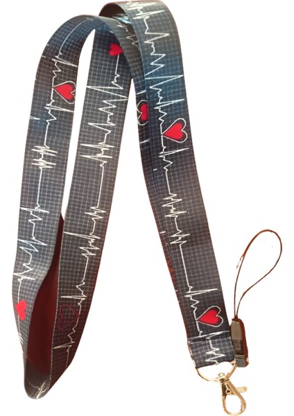 Kalp Grafiği Boyun Askı Ipi ve Telefon Askısı + Kartlık