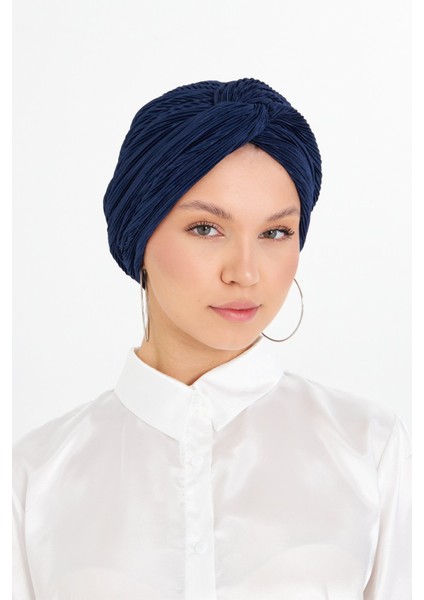 Lacivert Çapraz Büzgülü Tesettür Bone Fukuro Piliseli 2512_02