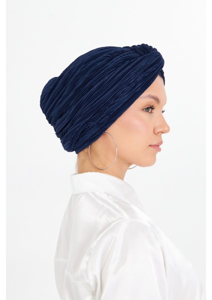 Lacivert Çapraz Büzgülü Tesettür Bone Fukuro Piliseli 2512_02 fiyatları