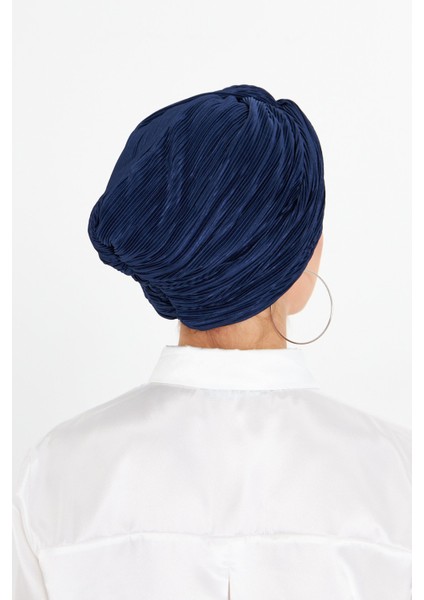 Lacivert Çapraz Büzgülü Tesettür Bone Fukuro Piliseli 2512_02 modelleri