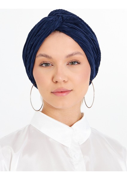 Lacivert Çapraz Büzgülü Tesettür Bone Fukuro Piliseli 2512_02