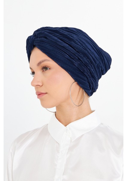 Lacivert Çapraz Büzgülü Tesettür Bone Fukuro Piliseli 2512_02