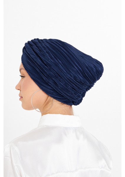 Lacivert Çapraz Büzgülü Tesettür Bone Fukuro Piliseli 2512_02